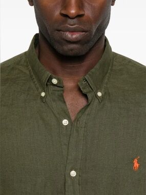 Ralph Lauren Olive Green Short-Sleeve Button-Down Shirt
